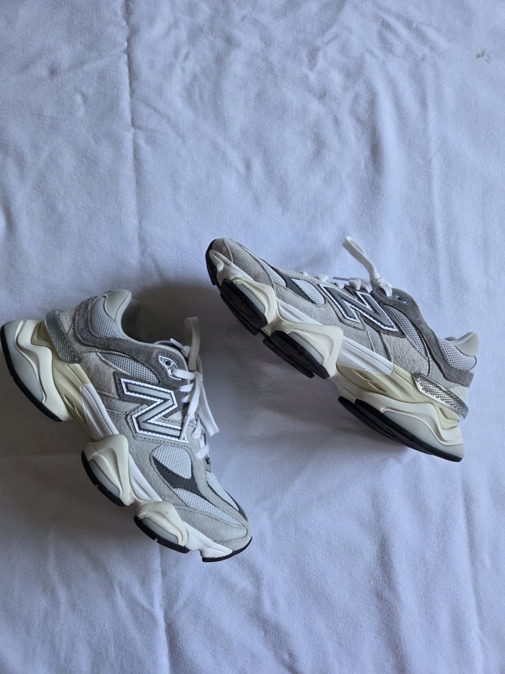 New Balance Grey and Cream 9060 Sneakers - Picture 2 of 6